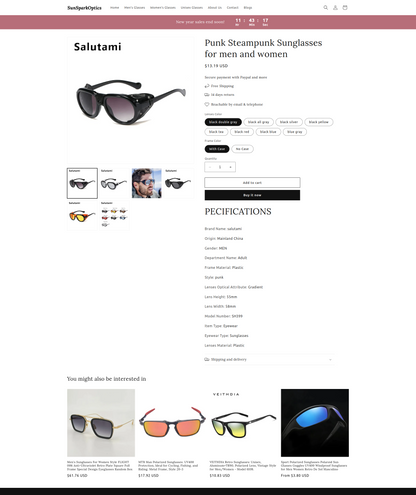 Sunsparkoptics - eyewear dropship store single product - Ready to Launch!